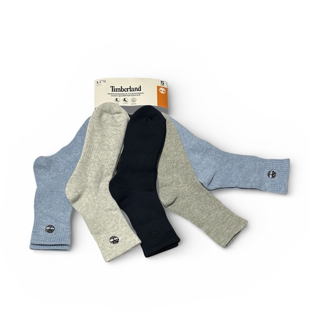Timberland 5-Pair Men's Performance Cushioned High QTR Socks Gray/Blue